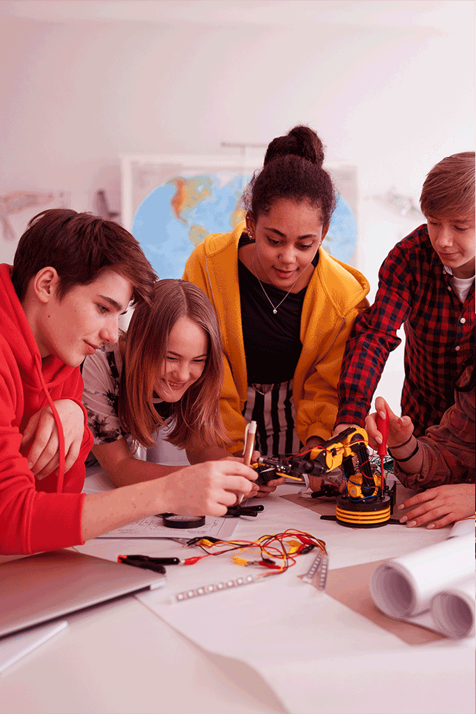 Students working on a robotics project